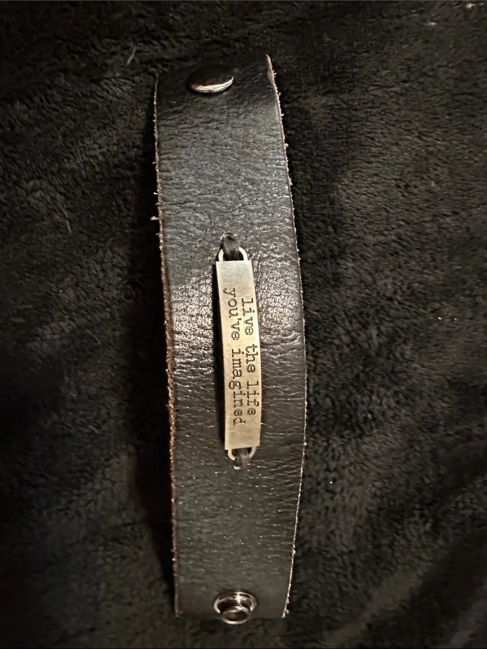 Live the Life You’ve Imagined Black Leather Wrist Cuff SNAP Closure